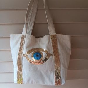 Deux Lux Evil Eye Sequin Sturdy Canvas Tote With Magnetic Button